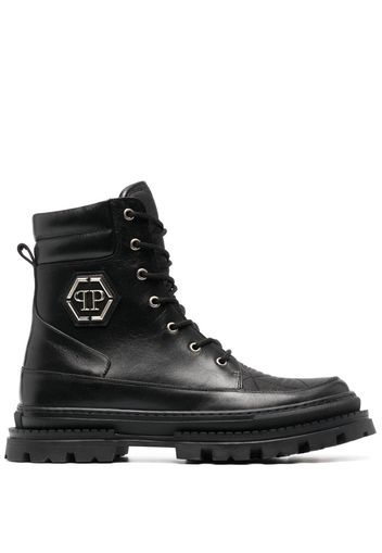 Philipp Plein logo-plaque leather ankle boots - Black