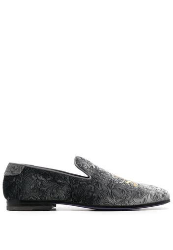 Philipp Plein skull-embroidered velvet loafers - Grey