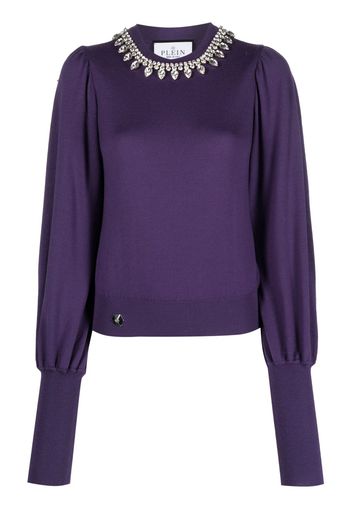 Philipp Plein Crystal-embellished wool knitted jumper - Purple