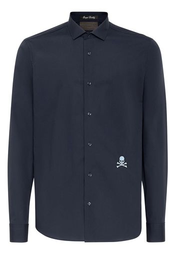 Philipp Plein logo-embroidered cotton shirt - Blue