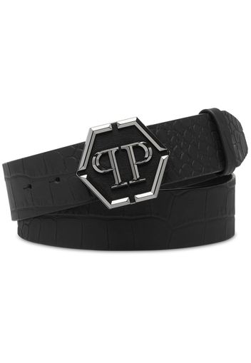 Philipp Plein logo-buckle leather belt - Black