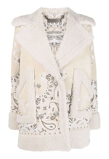 Philipp Plein embroidered-paisley shearling coat - Neutrals