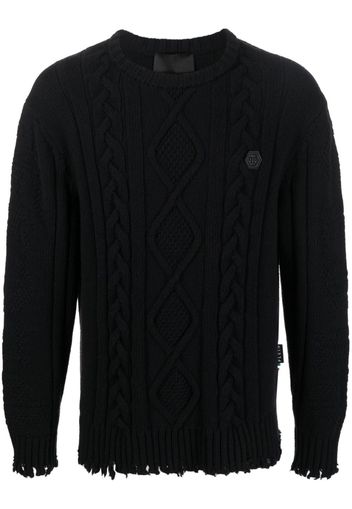 Philipp Plein cable-knit distressed-finish jumper - Black