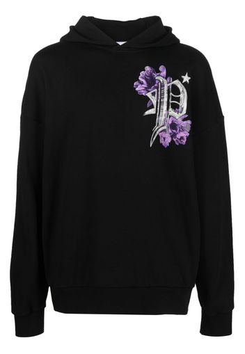 Philipp Plein Flowers logo-print cotton hoodie - Black