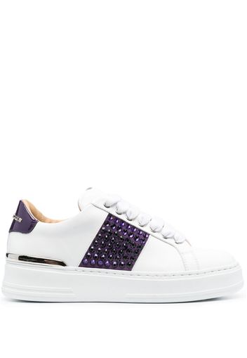 Philipp Plein crystal-embellished low-top leather sneakers - White