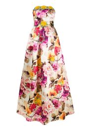 floral print strapless gown