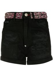 crystal embellished denim shorts