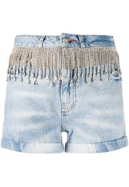 crystal fringe denim shorts