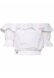 Philipp Plein off-shoulder lace blouse - White