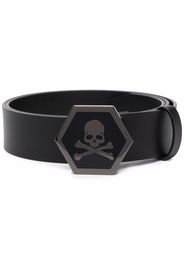 Philipp Plein leather skull-buckle belt - Black