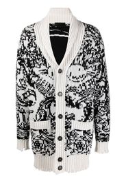 Philipp Plein long intarsia-knit cardigan - White