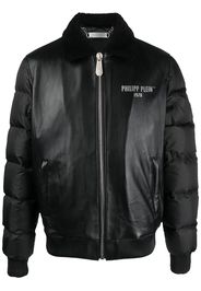 Philipp Plein logo-print padded leather jacket - Black
