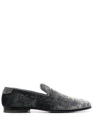 Philipp Plein skull-embroidered velvet loafers - Grey