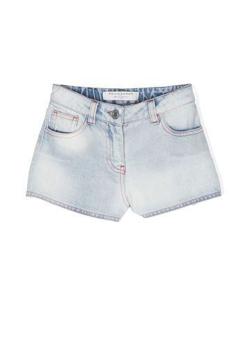 Philosophy Di Lorenzo Serafini Kids logo-embroidered denim shorts - Blue