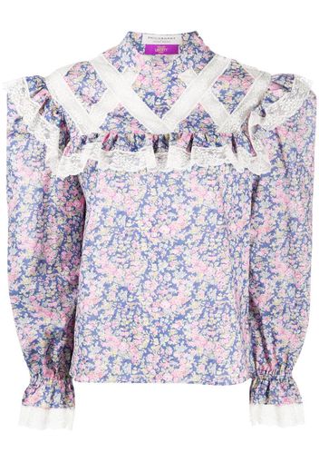 ruffled floral-print blouse