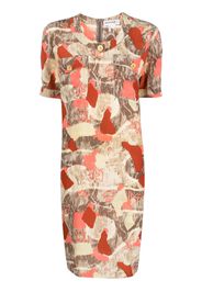 Pierre Cardin Pre-Owned 1980s abstract print short-sleeved silk dress - Brown