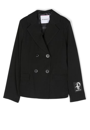 Pinko Kids double-breasted logo-patch blazer - Black