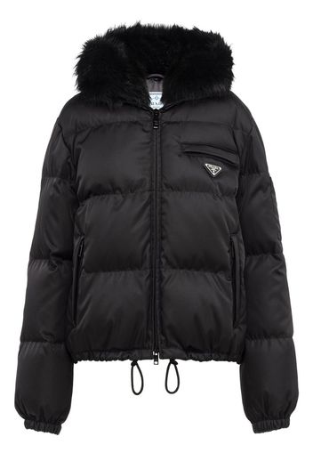 padded parka jacket with enamel triangle logo