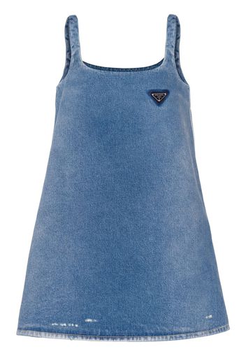 Prada logo-plaque flared denim dress - Blue