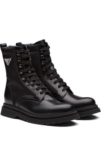 Prada logo-plaque panelled ankle boots - Black