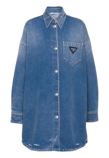 Prada logo plaque denim shirt - Blue