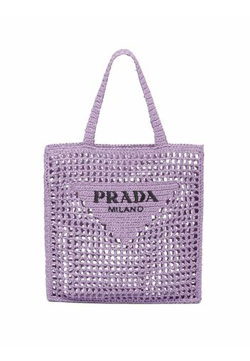 Prada woven-logo raffia tote bag - Purple