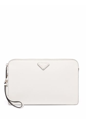 Prada Saffiano triangle-logo pouch - White