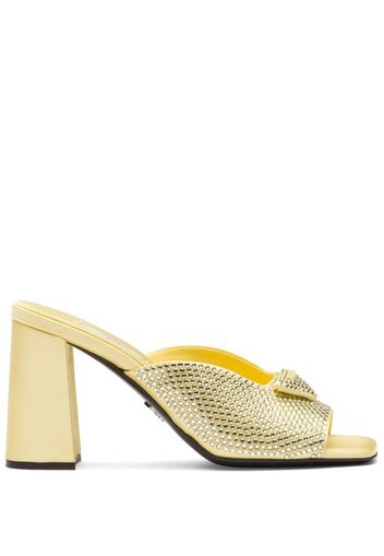 Prada crystal-studded high-heeled satin slides - Yellow