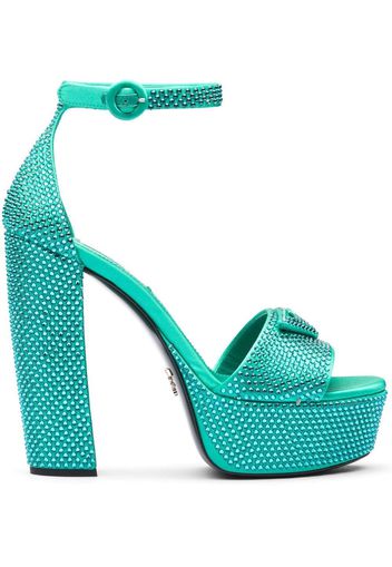 Prada crystal-studded 135mm satin platform sandals - Green