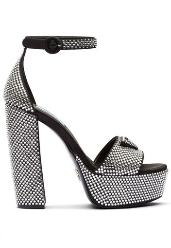 Prada crystal-studded 135mm satin platform sandals - Black