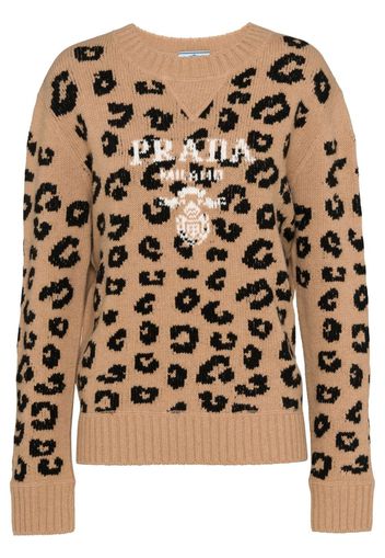 Prada leopard pattern crew neck jumper - Brown