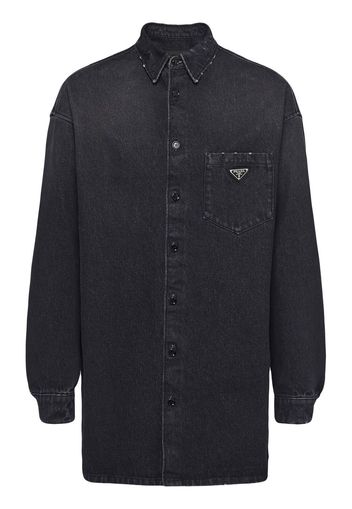 Prada triangle-logo denim shirt - Black