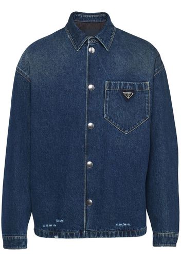 Prada triangle-logo padded denim shirt - Blue