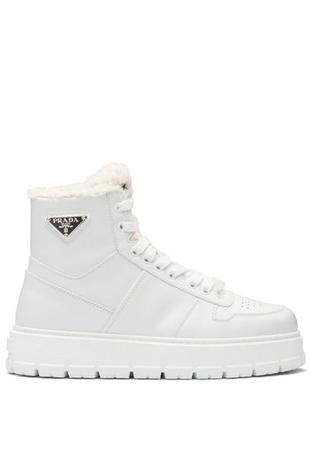 Prada logo-plaque hi-top sneakers - White