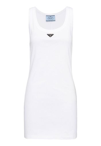 Prada logo-plaque ribbed-knit minidress - White