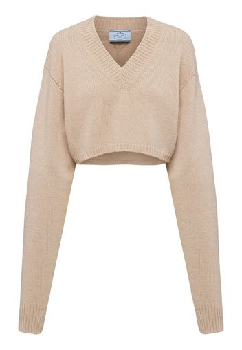 Prada embroidered-logo cashmere cropped jumper - Brown