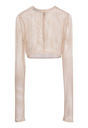 Prada pearl-embellished mesh top - Neutrals