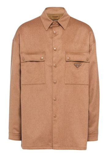 Prada logo-patch long-sleeve shirt - Brown