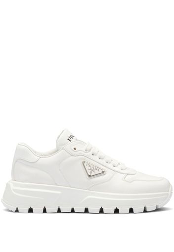 Prada triangle-logo lace-up sneakers - White