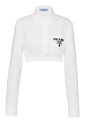 Prada embroidered-logo cropped shirt - White