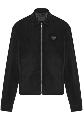 Prada logo plaque velvet bomber jacket - Black