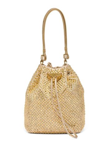 Prada mini crystal-embellished satin bucket bag - Gold