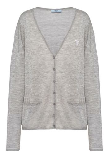 Prada embroidered-logo cardigan - Grey