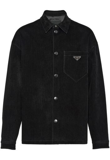 Prada logo-plaque denim shirt - Black