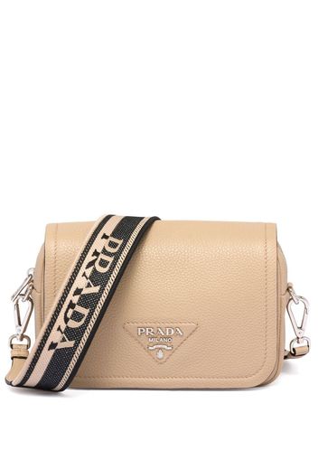 Prada logo-plaque leather shoulder bag - Neutrals