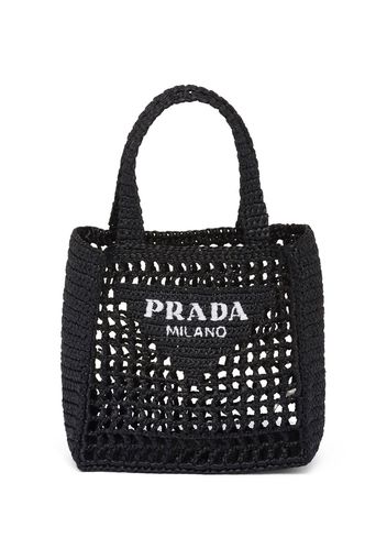 Prada small triangle-logo rafia tote bag - Black