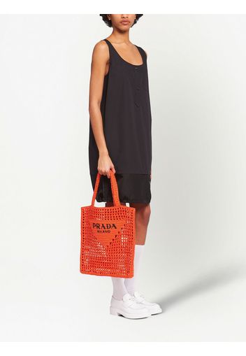 Prada triangle-logo crochet rafia tote bag - Orange