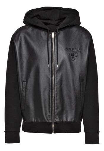 Prada leather-trim zip-up hoodie - F0002 BLACK