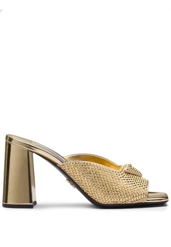 Prada crystal-embellished open toe mules - Gold
