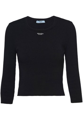 Prada logo-embroidered ribbed-knit top - Black